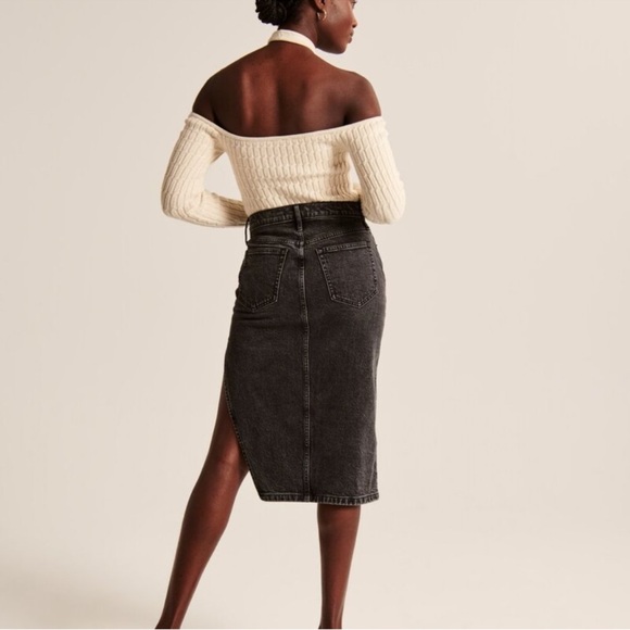 Abercrombie & Fitch High-Slit Denim Midi Skirt - Size 4 - Picture 3 of 11
